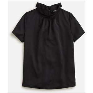 J. Crew Short-Sleeve Tie-Neck Top in Everyday Crepe Black Size M
